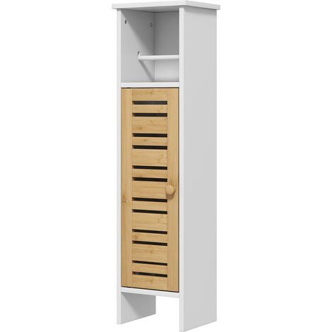 Weißer Bambus-Badezimmerschrank, 78 cm, mit Handtuchhalter und dreistufigem Toilettenpapierhalter