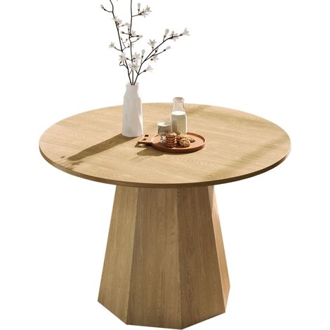 Mesa de Comedor Redonda para 4-6 Personas, Estilo Escandinavo, en MDF, Diámetro 120 cm, Color Roble (1/5)