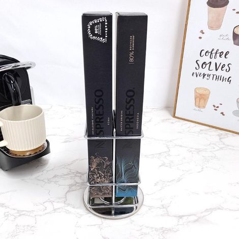 (11,5 x 11,5 x 16,5 cm) Porte-capsules Nespresso pour 40 capsules. Support de rangement pivotant en métal pour un rangement optimal. (1/5)
