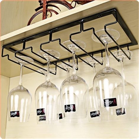 Support Pour Verres À Vin - En Fer - Fixation Par Vis - 4 Emplacements - Hauteur Maximale 5,5 cm - Pour Verres À Pied De 4 À 9 cm De Diamètre - 1 Pièce