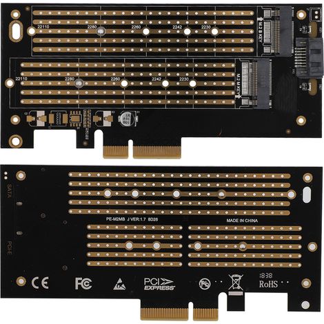 Carte d'extension double disque PCIe M.2 SATA et NVMe pour SSD aux formats 2230 à 22110 (1/5)