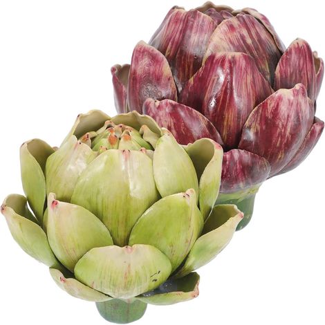Lot de 2 Artichauts Artificiels Réalistes Décoratifs Modèles Simulés en Vert et Pourpre Décoration Intérieure Cuisine Maquette de Légumes pour Maison Boutique ou Crèche (1/5)