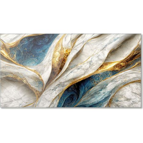 Lupia Quadro Moderno Stampa su Vetro Temperato FLUID GOLD BLUE effetto marmo 73x139 cm, Alta Definizione e Lucentezza di Colori, Design Elegante per Soggiorno, Camera, Ufficio, Facile da Appendere (1/4)
