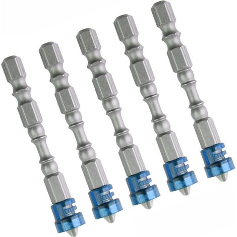 Lot de 5 embouts de tournevis mono-tête monochromes pour perceuses électriques, bobine magnétique puissante, embouts Phillips S2 (SKU00128), lot de 5 embouts de tournevis mono-tête bleus à bobine magn (1/4)