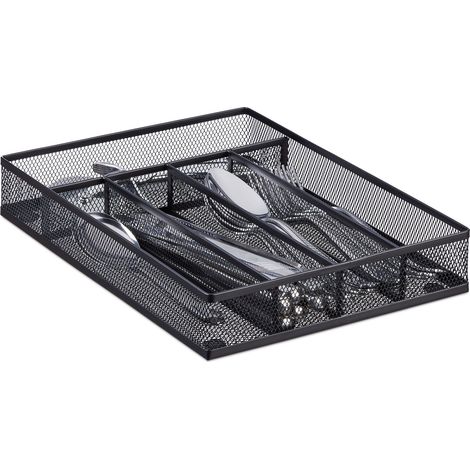 Relaxdays 5 x 23,5 x 31,7 cm, Nero 1002251246 Portaposate da Cassetto in Metallo Forato, Aperto, Misura M, HxLxP, Acciaio (1/5)