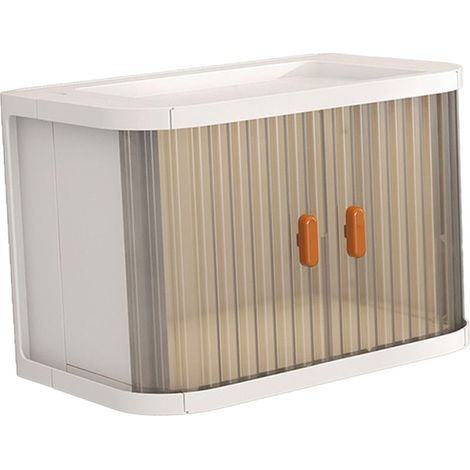 Faltbare Aufbewahrungsbox für den Schreibtisch mit 2-Wege-Rolltür, stapelbar, großes Fassungsvermögen, für Make-up und Küche, 1 Stück (26,8 x 16,3 x 18,2 cm) (1/5)