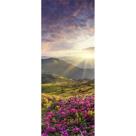 Panneau mural douche en alu-composite VIPANEL - Inspiration Nature Décor Lever de Soleil sur la Montagne - Finition Brillant - 100x255cm (1/5)