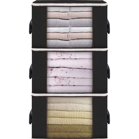 90L Lot de 3 sacs de rangement pour vêtements de grande capacité avec fenêtre transparente et fermeture éclair robuste et poignée renforcée, gris (1/5)