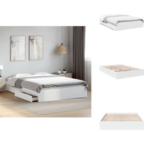 Cadre de lit avec tiroirs sans matelas blanc 160x200 cm - Cadre De Lit - Lit Double - Lit Avec Tiroirs - Meuble De Chambre - Rangement Sous Lit (1/5)
