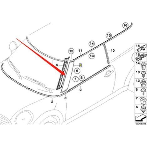 Pour R55 R56 07-15 Garniture de montant A de pare-brise avant, moulure extérieure