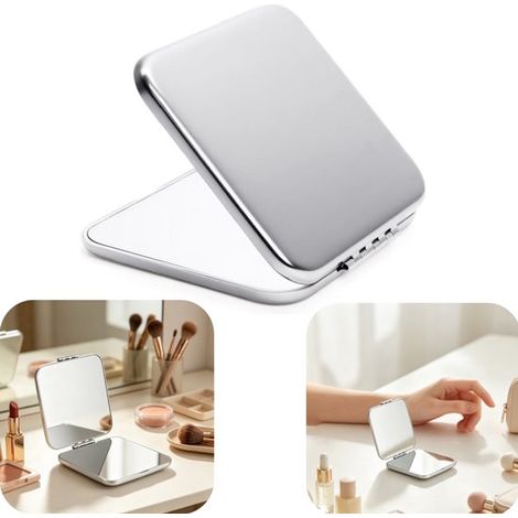 Miroir de maquillage pliable en inox - miroir double face grossissant et portable, argent, 7 x 7 cm (1/5)