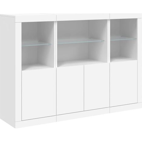 Credenza Credenza Comò Armadietto Portaoggetti Organizer Cucina Soggiorno Soggiorno con luci a LED 3 pezzi Legno composito bianco 020037195