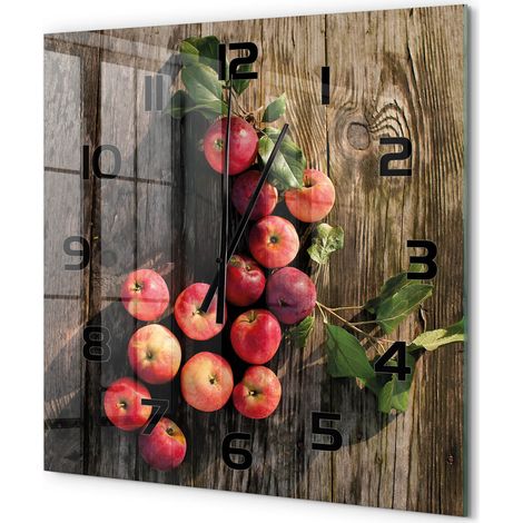 Grande Horloge Murale Carrée Moderne Décorative Verre Trempé Élégante Salon Pommes sur la table 60x60 cm (1/5)