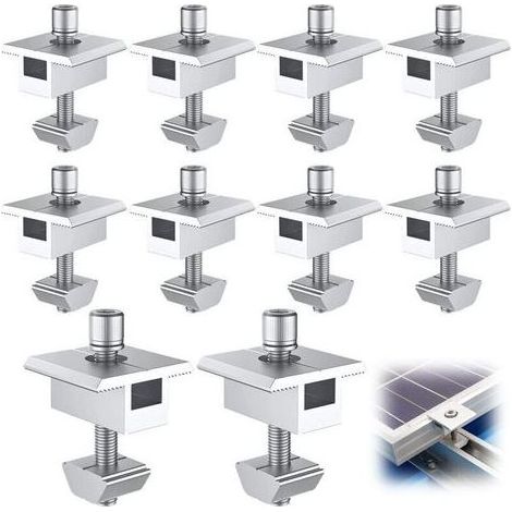 10 Pièces Support de Panneau Solaire en Aluum, Bornes Centrales en Forme de T, Fixation de Panneau Solaire PV, Support de Montage Central Sur le Toit, pour Panneaux Encadrés de 30 mm (35mm) (1/5)