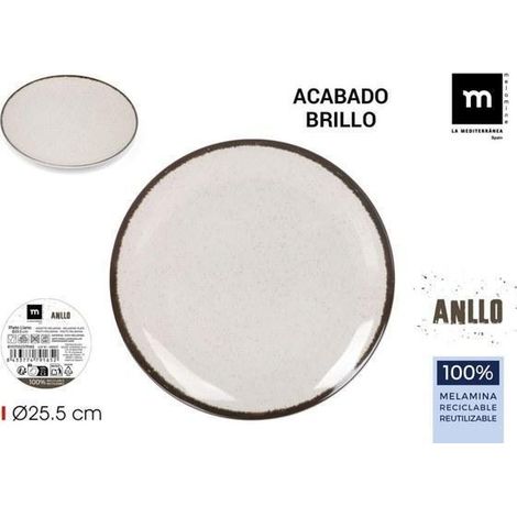 plato llano melamina brillo reciclable anllo 25,5 cms la mediterranea