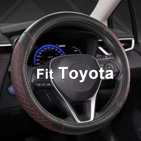 Housse de volant en PU diamantée noire et rouge pour Toyota, antidérapante (1/5)