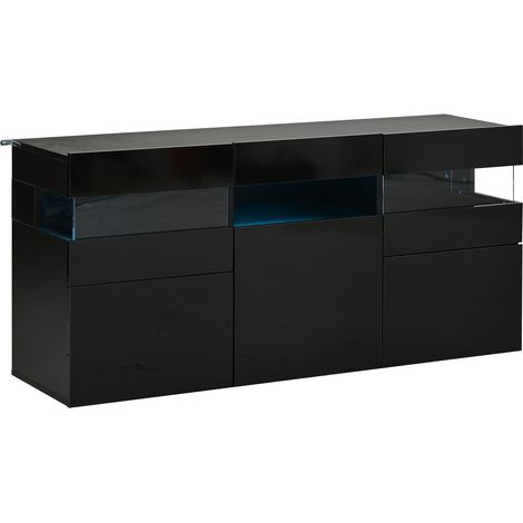 Aparador negro para salón 140 x 40,5 x 66,5 cm con 3 puertas y luces LED (1/5)