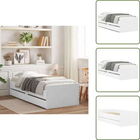Bettgestell mit Schubladen Weiß 100x200 cm - Bettesrahmen - Weißer Rahmen - Doppelbett - Holzbettrahmen - Schrankbett (1/5)