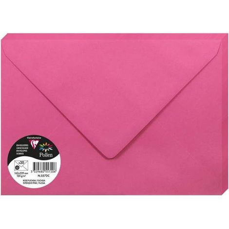 Enveloppe - CLAIREFONTAINE - Pollen - 120g - 162x229mm - Rose fuchsia - Paquet de 20