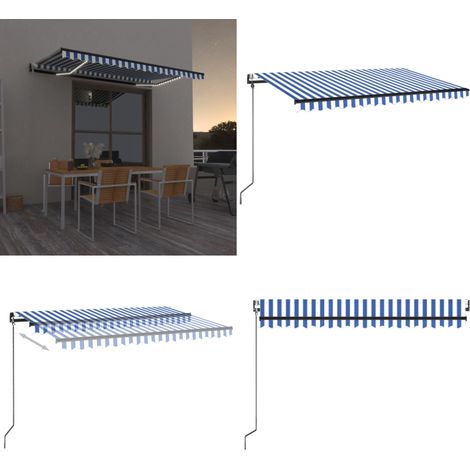 Automatische Markise mit LED & Windsensor 400x350 Blau und Weiß - Outdoor-Markise - Gartensonnenschirm - Terrassenüberdachung - Markisentuch Blau Weiß - Windsensor - Home & Living (1/5)