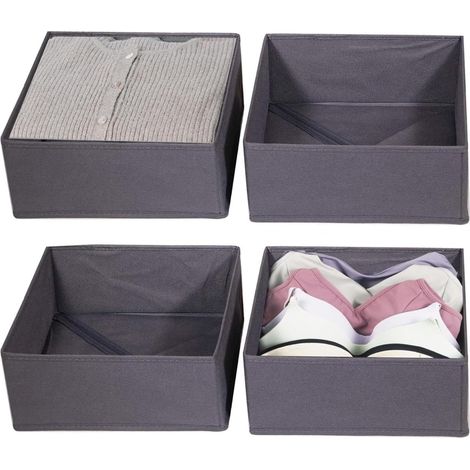 Lot de 4 grands organiseurs de tiroir, boîtes de rangement pliables en tissu pour soutien-gorge, cosmétiques, sous-vêtements, écharpes, armoires, étagères, gris (1/5)