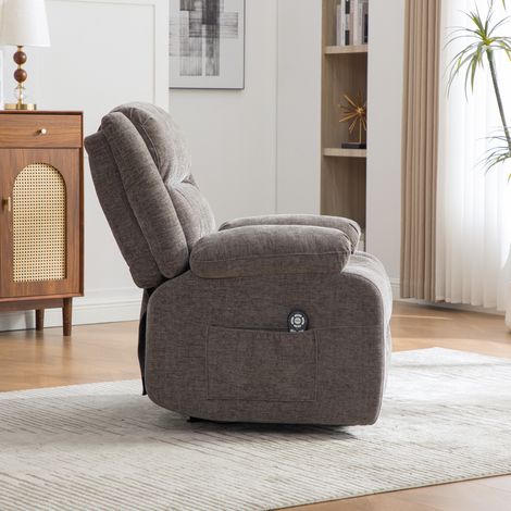 Fauteuil inclinable multifonction : massage,chauffage électrique,dossier/repose-pieds réglables manuellement,poches latérales,gris. (1/5)