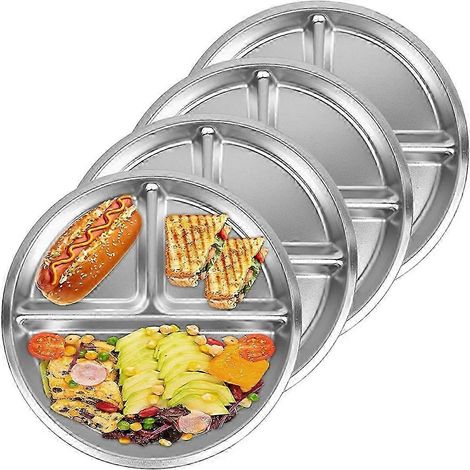 Lot de 4 plaques en acier inoxydable de 8 pouces, 3 sections rondes, pour le contrôle des portions (1/5)