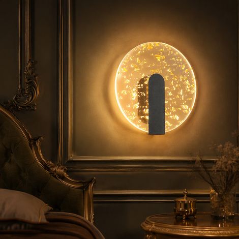 Applique LED da parete per interni 20×20 cm, rotonda decorativa, 5 W 500 lm, luce calda, color oro, per soggiorno e camera da letto (1/5)