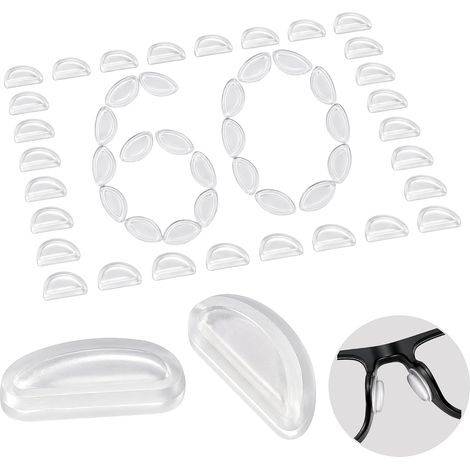 Glasses Comfort & Holding, Silicone Adhesive Pads, Non-Slip Nose Pads, Compatible with Plastic and Metal Frames, Clear, 60 Pieces (1/5)