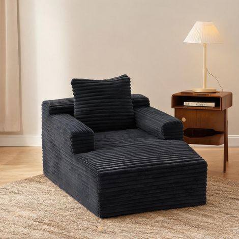 Chaiselongue en velours côtelé gris neutre réglable en corduroy (1/5)