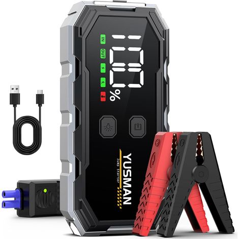 6000A Booster Batterie Voiture, 12V Démarreur de Batterie de Voiture Portable(Jusqu'à 8.0L Gas/6.0L Diesel), Jump Starter, avec Pinces de Sûreté Intelligentes, Lumière LED, Port de QC3.0 (1/5)