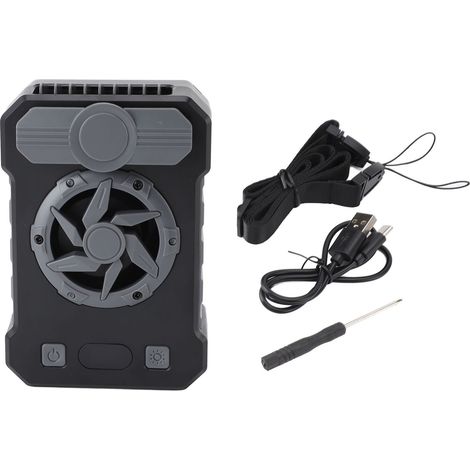 Ventilateur de ceinture avec cordon, 5 vitesses, rechargeable par USB, portable, à porter autour du cou, avec lampe de secours, idéal pour la pêche, le vélo et autres activités nautiques. (1/5)