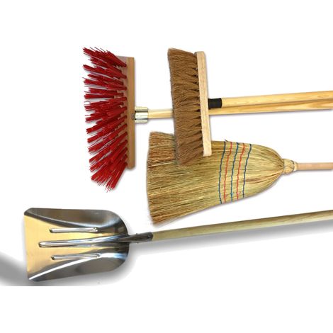 Ensemble de 3 balais de rue + pelle - Cantonnier PVC 32 cm - Coco naturel - Paille de riz - Pelle aluminium - A l'unité - Ensemble 3 balais + Pelle (1/5)