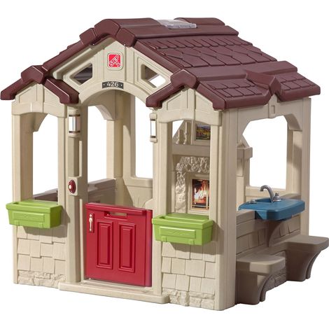 Step2 Charming Cottage Maison Enfant En Plastique  Maison De Jeux Pour L’Extérieur / Jardin  Maisonnette / Cabane De Jeu Avec Cuisine, Table Pique Nique, Cheminée & Accessories