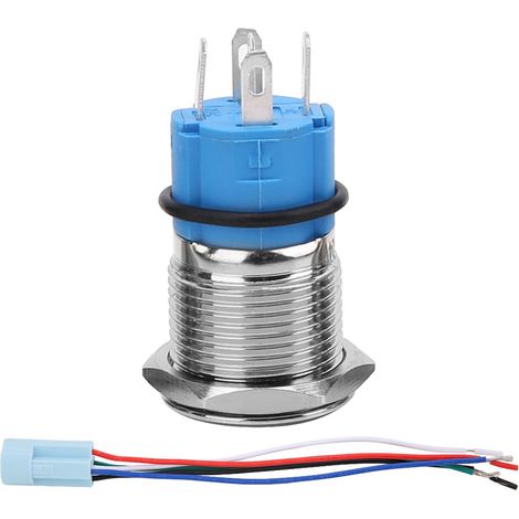 Interrupteur à bouton-poussoir autobloquant étanche 16 mm 12 V pour éclairage LED de voiture avec prise (bleu) (1/5)