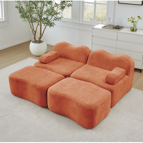Canape dangle modulable 2 places velours orange OKMYHOME (1/5)