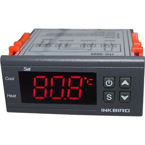 Ahlsen ITC-2000 Digitaler Thermostat, 2 Doppel-Relaisbuchsen, 220 V, mit Sonde, eine für Alarm, Heizung, Kühlung, Temperaturregler