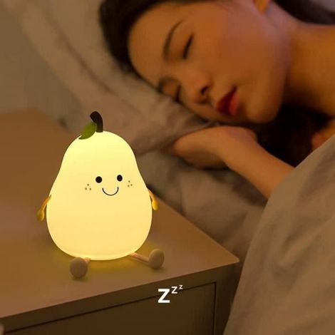 Veilleuse Poire - LED 7 Couleurs - Minuterie Intégrée - USB Rechargeable - Pour Chambre Enfant - 1 Pièce (1/4)