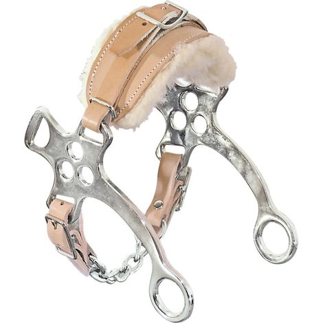 Hackamore en fer chromé à tiges courtes avec nez en cuir et renfort en laine