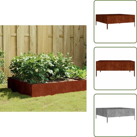 Lit surélevé de jardin 100x100x41 cm acier corten - Jardiniere - Pot De Fleurs Extérieur - Lit Surélevé - Acier Corten - Décoration Jardin (1/5)