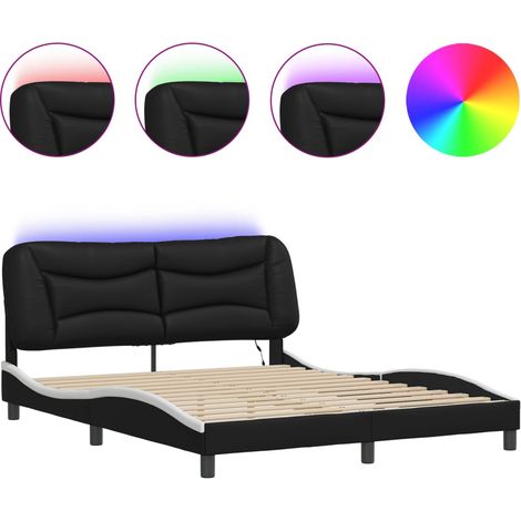 Lit double,Lit adulte,Cadre de lit avec LED sans matelas Hvar noir et blanc 160x200 cm CFW8049229 (1/5)