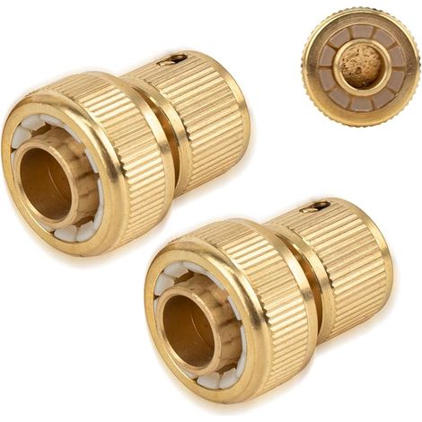 Lot de 2 raccords rapides en laiton pour tuyau d'eau de 3/4" (20 mm) – Raccord rapide avec fonction d'arrêt pour tuyaux d'arrosage 3/4" (1/5)