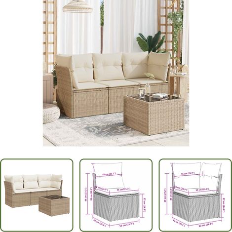 vidaXL Rattanmöbel - 4-tlg. Garten-Sofagarnitur mit Kissen Beige Poly Rattan (1/5)