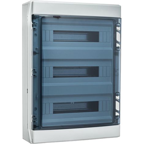 IDE – Coffret électrique étanche IP65 pour extérieur – 3 rangées de 18 modules – Dimensions 586x418x148mm – Porte transparente en polycarbonate