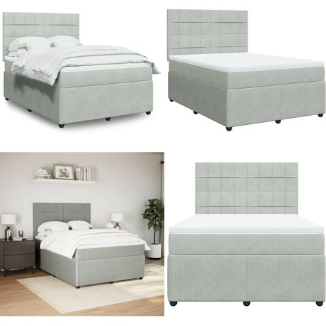 vidaXL Boxspringbett mit Matratze Hellgrau 140x200 cm Samt (1/5)