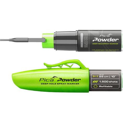 Pica SPRAYMARKER Powder 2020 Marcatore Spray per Fori Profondi fino a 250 mm 360° Zero Gas fino a 1500 colpi colore Verde