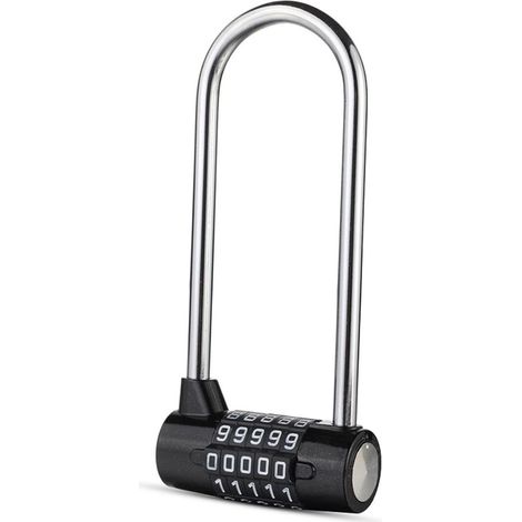 Zahlenschloss mit langem Bügel, 5-stellig, robust, schwarz