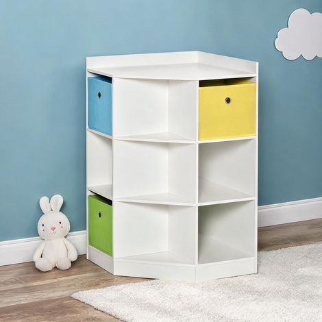 Étagère d'angle blanche pour enfants avec 3 bacs de rangement (1/5)