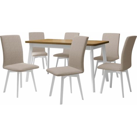 Conjunto de mesas y sillas para comedor Victorville 291, Roble Sonoma + Blanco, 75x80x140cm, Diámetro: 0, Número de asientos: 6, Estilo: Contemporary