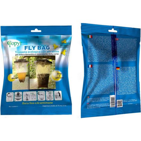 FLY BAG Trappola ecologica con attrattivo alimentare per mosca domestica e moscone blu della carne